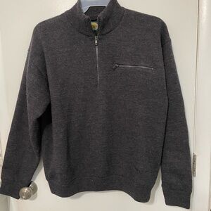 Cabela’s Outdoor Gear 1/4 Zip 100% WOOL LONG SLEEVE GRAY SWEATER elbow patches